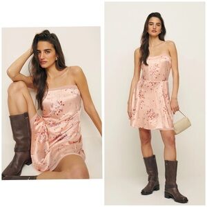 $248 NWT Reformation Irene Blush Pink Floral Print Silk Sleeveless Mini Dress 6